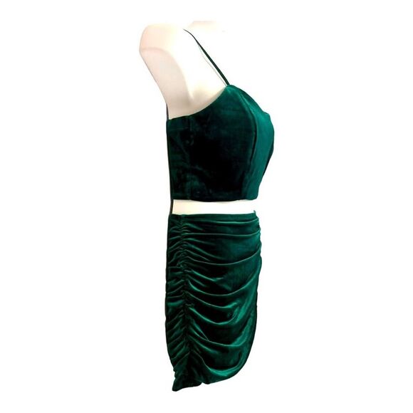 Stretch Velvet Honey & Rosie Emerald Green 2-Piece Cocktail Dress Rave Skirt Set - Picture 6 of 16